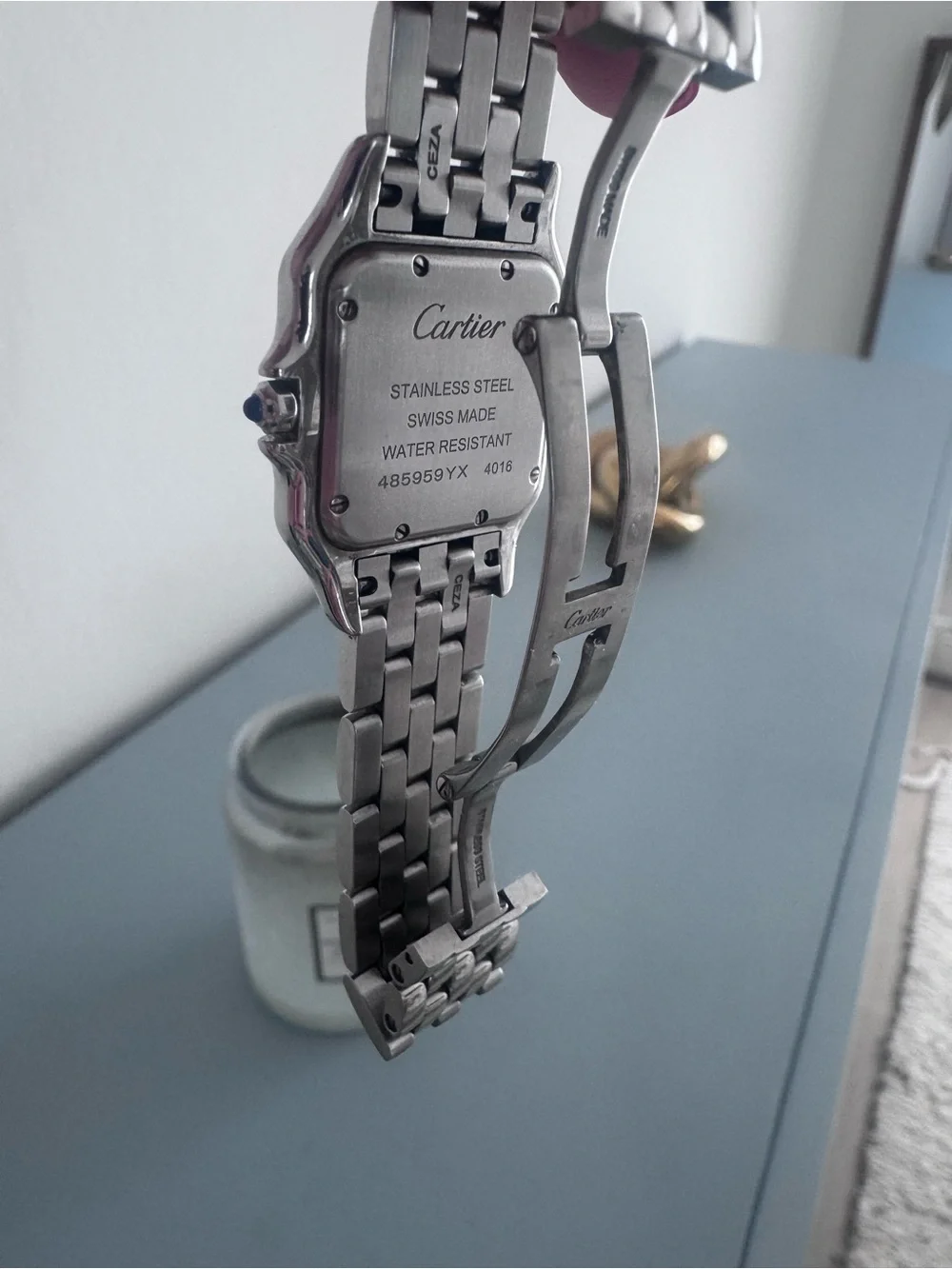 Cartier medium sized Panthere stainless steel Diamond Bezel Watch